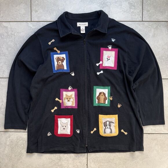 Bechamel Womens Sz XL Black Dog Breed Patches Jacket Full Zip Dog Lover - Picture 7 of 7